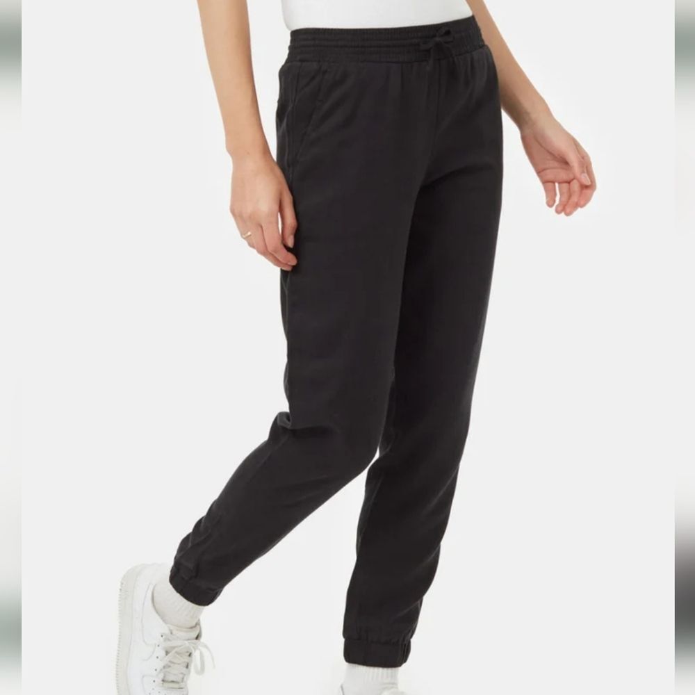 tentree Brookside Black Jogger Pants Small Tencel Athleisure Drawstring Women